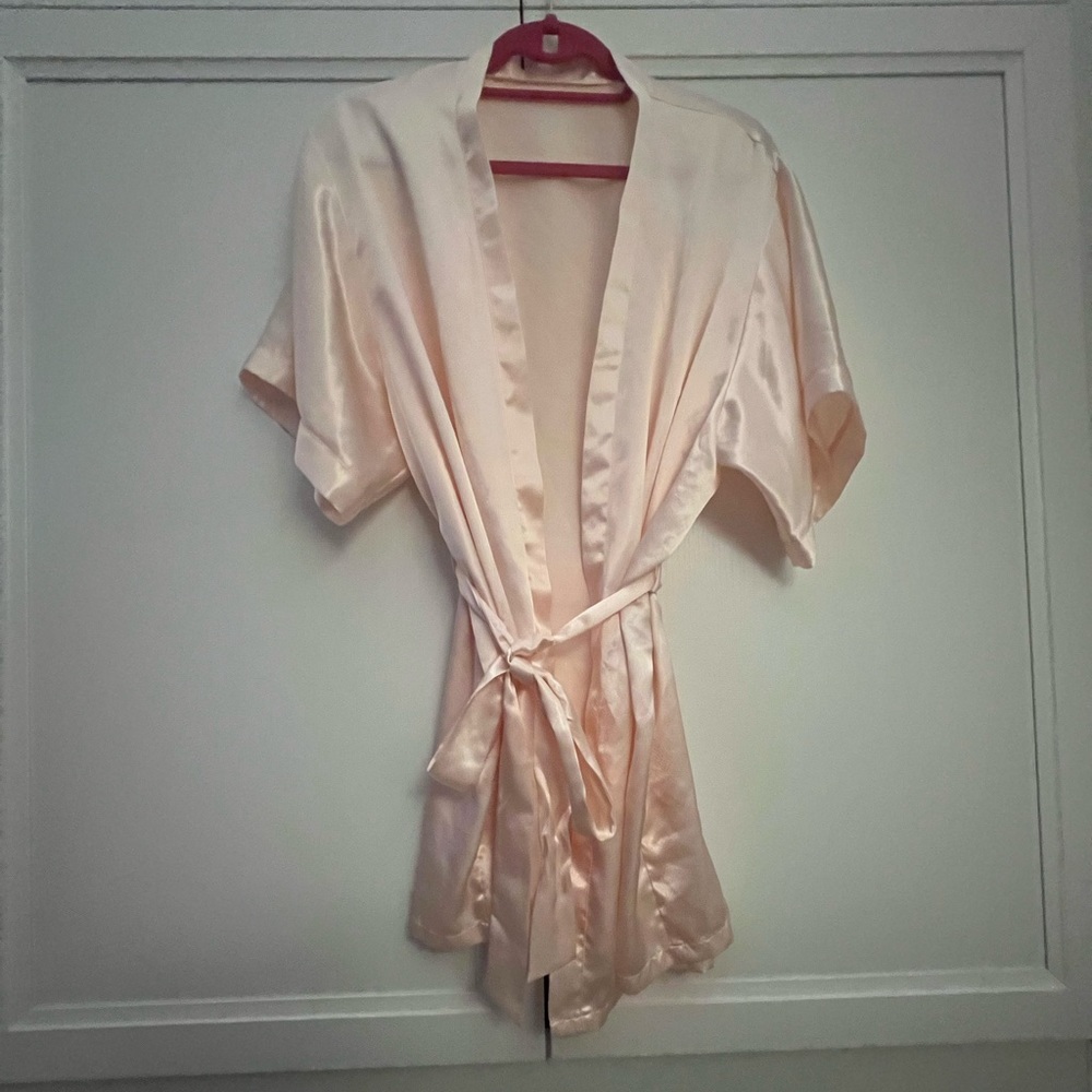 Vintage “Victorian Lace” Pink Satin Robe, One Size